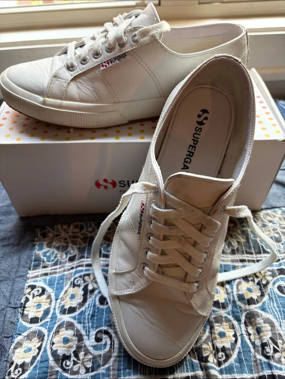 Superga White Leather Low-Top Sneakers 9.5 W 41 EU